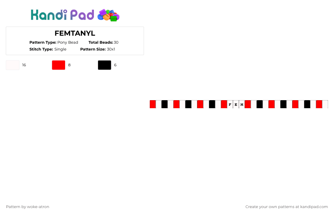 FEMTANYL - Pony Bead Pattern by woke-atron on Kandi Pad - red, white