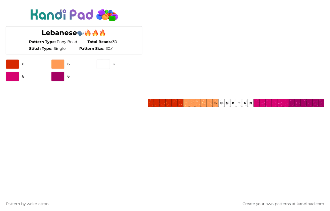 Lebanese🗣️🔥🔥🔥 - Pony Bead Pattern by woke-atron on Kandi Pad - pink,wuh luh wuh,lesbian,gay,orange,sunset lesbian