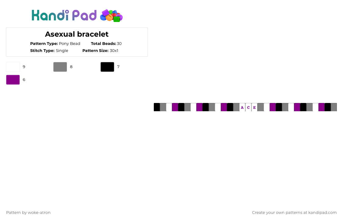 Asexual bracelet - Pony Bead Pattern by woke-atron on Kandi Pad - pink,gray,ace,asexual,pride,quuer,lgtb,lgbtq,lgbtqia,purple
