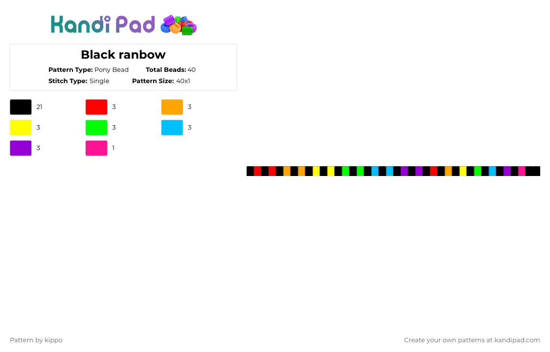 Black ranbow - Pony Bead Pattern by kippo on Kandi Pad - black,orange,green,purple,colorful