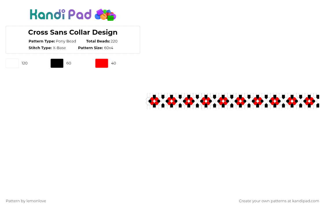 Cross Sans Collar Design - Pony Bead Pattern by lemonlove on Kandi Pad - white,undertale,xtale,underverse,collar,cross sans,x