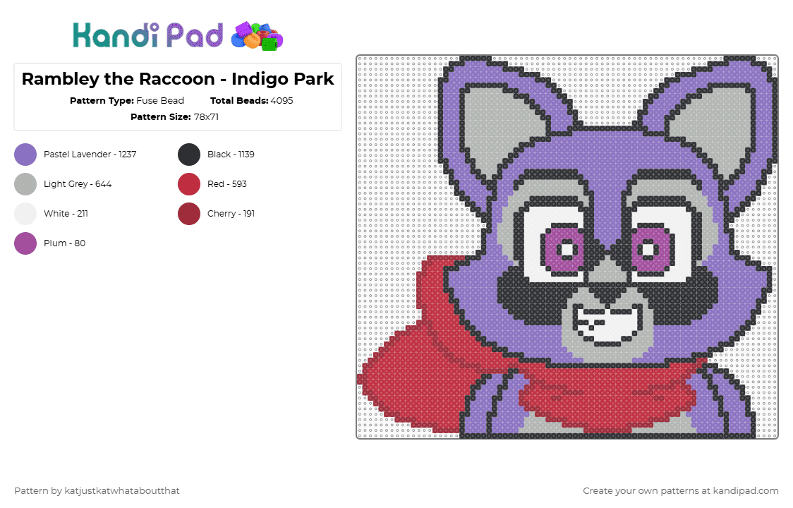 Rambley the Raccoon - Indigo Park - Fuse Bead Pattern by katjustkatwhataboutthat on Kandi Pad - blue,red