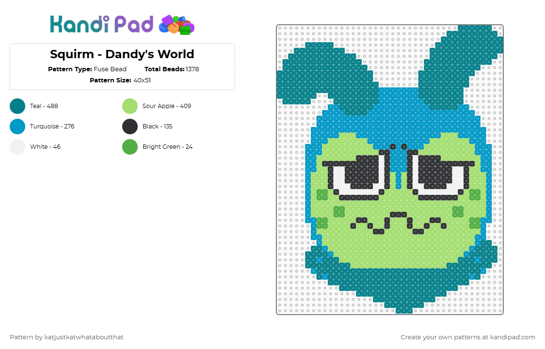 Squirm - Dandy\'s World - Fuse Bead Pattern by katjustkatwhataboutthat on Kandi Pad - teal,green