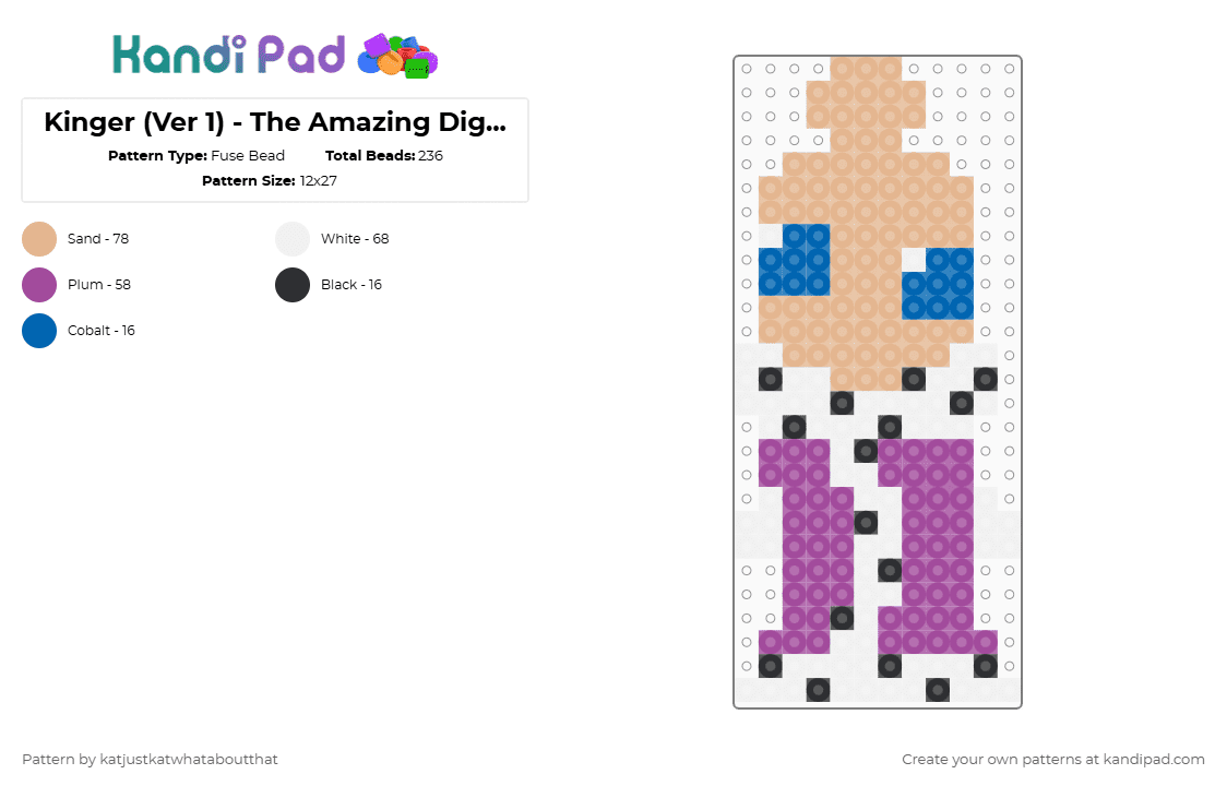 Kinger (Ver 1) - The Amazing Digital Circus - Fuse Bead Pattern by katjustkatwhataboutthat on Kandi Pad - pink,beige