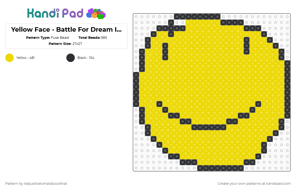 Yellow Face - Battle For Dream Island - Fuse Bead Pattern by katjustkatwhataboutthat on Kandi Pad - yellow,osc,bfdi,battle for dream island,object show