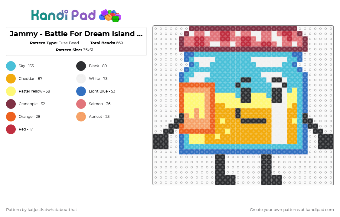 Jammy - Battle For Dream Island Elsewhere - Fuse Bead Pattern by katjustkatwhataboutthat on Kandi Pad - orange,light blue
