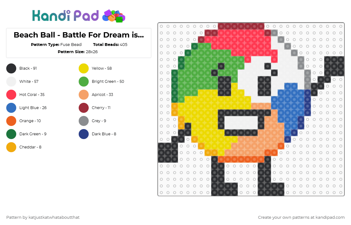 Beach Ball - Battle For Dream island Elsewhere - Fuse Bead Pattern by katjustkatwhataboutthat on Kandi Pad - orange,red,green,yellow