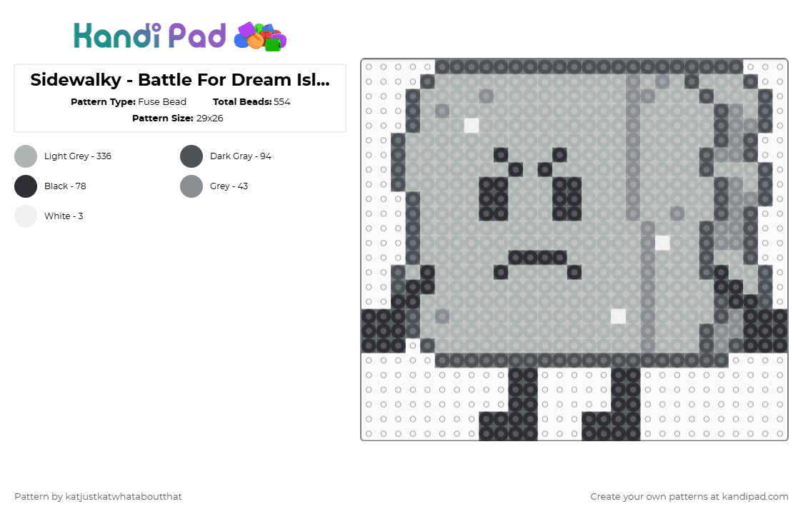 Sidewalky - Battle For Dream Island Elsewhere - Fuse Bead Pattern by katjustkatwhataboutthat on Kandi Pad - gray,beige