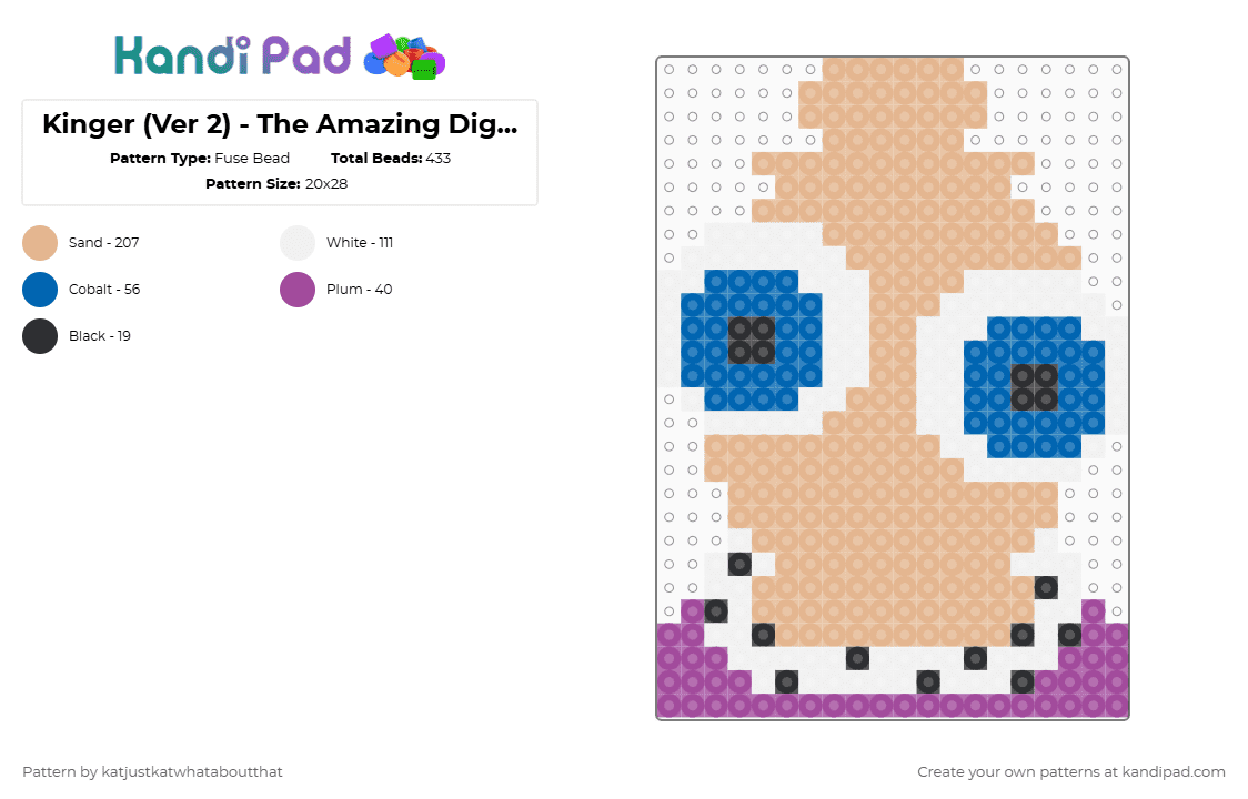 Kinger (Ver 2) - The Amazing Digital Circus - Fuse Bead Pattern by katjustkatwhataboutthat on Kandi Pad - beige