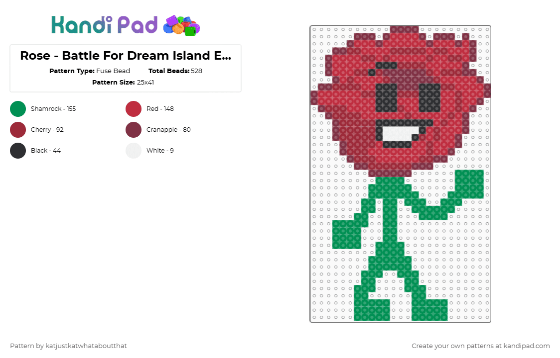 Rose - Battle For Dream Island Elsewhere - Fuse Bead Pattern by katjustkatwhataboutthat on Kandi Pad - green,red