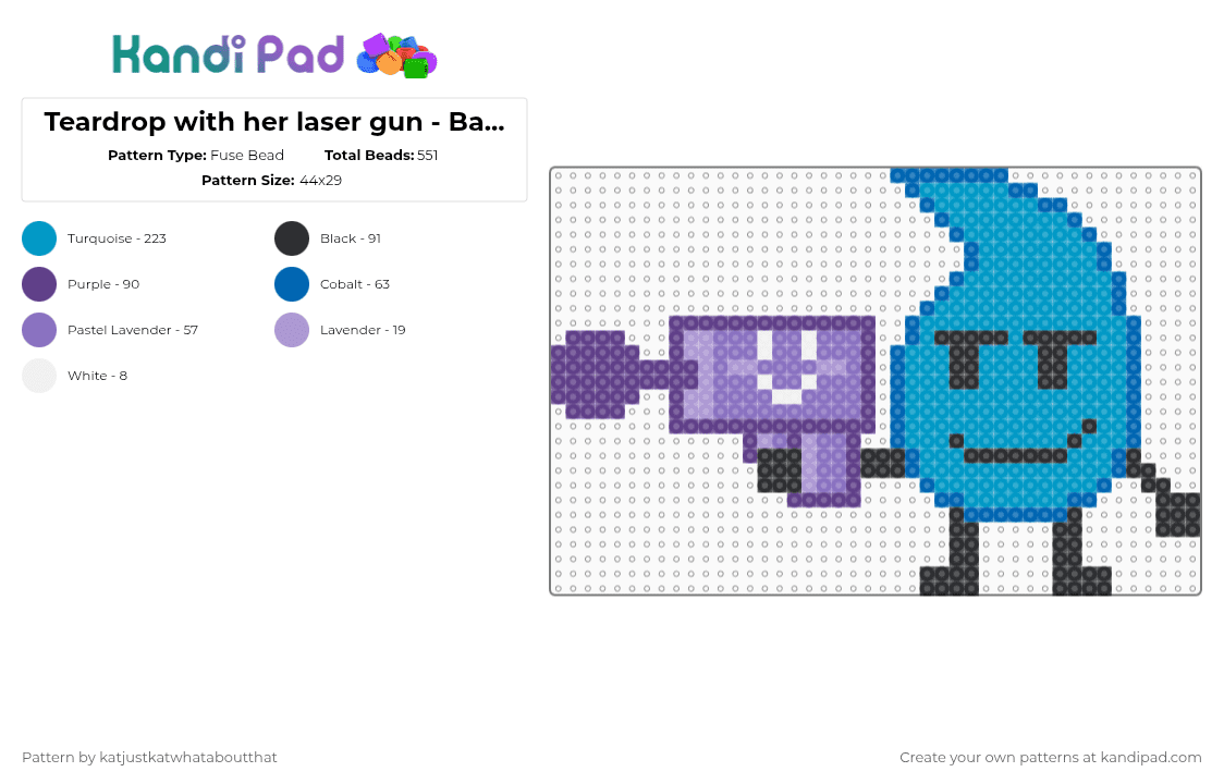 Teardrop with her laser gun - Battle For Dream Island - Fuse Bead Pattern by katjustkatwhataboutthat on Kandi Pad - blue,light blue,osc,object show,battle for dream island,bfdi