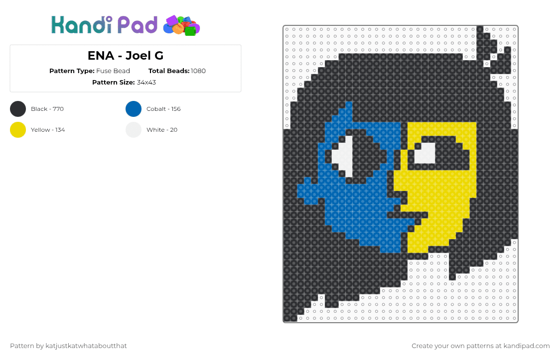ENA - Joel G - Fuse Bead Pattern by katjustkatwhataboutthat on Kandi Pad - black,yellow,blue