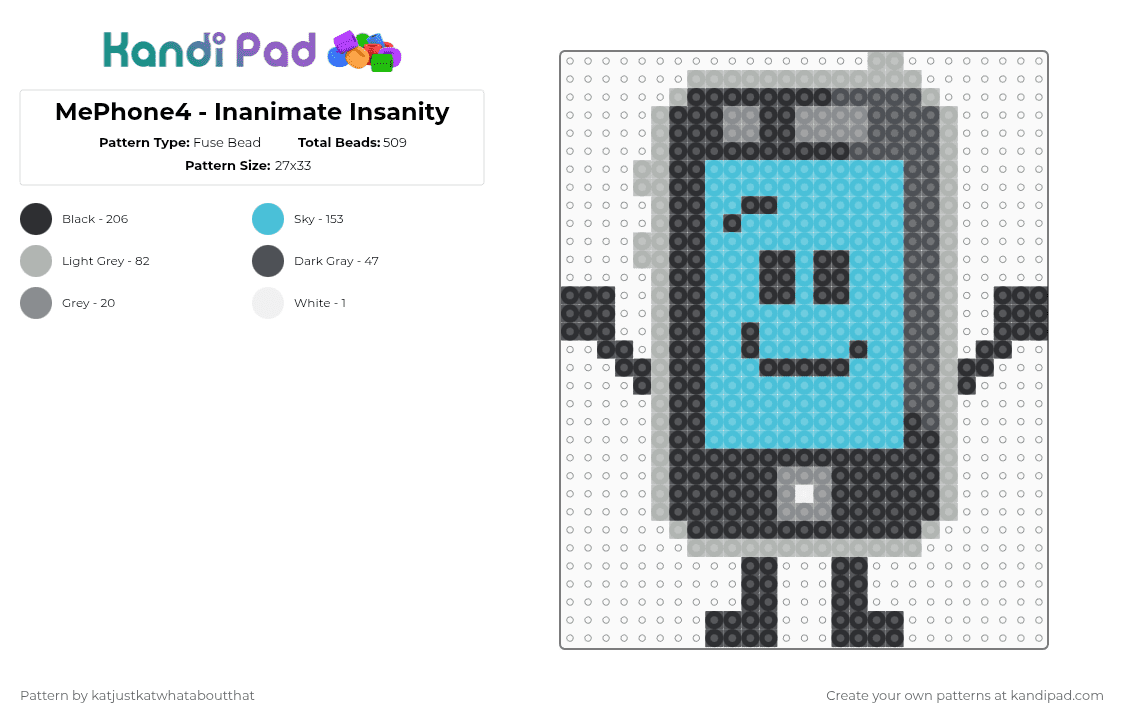 MePhone4 - Inanimate Insanity - Fuse Bead Pattern by katjustkatwhataboutthat on Kandi Pad - light blue