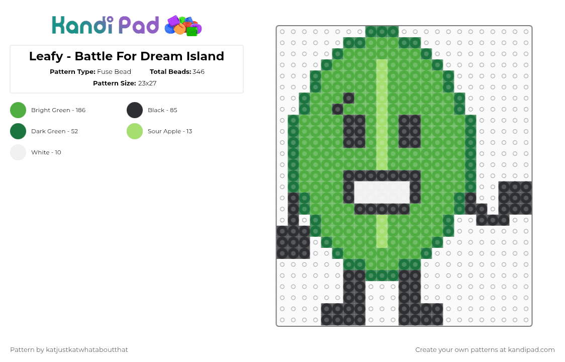 Leafy - Battle For Dream Island - Fuse Bead Pattern by katjustkatwhataboutthat on Kandi Pad - green,bfdi,osc,object show,battle for dream island