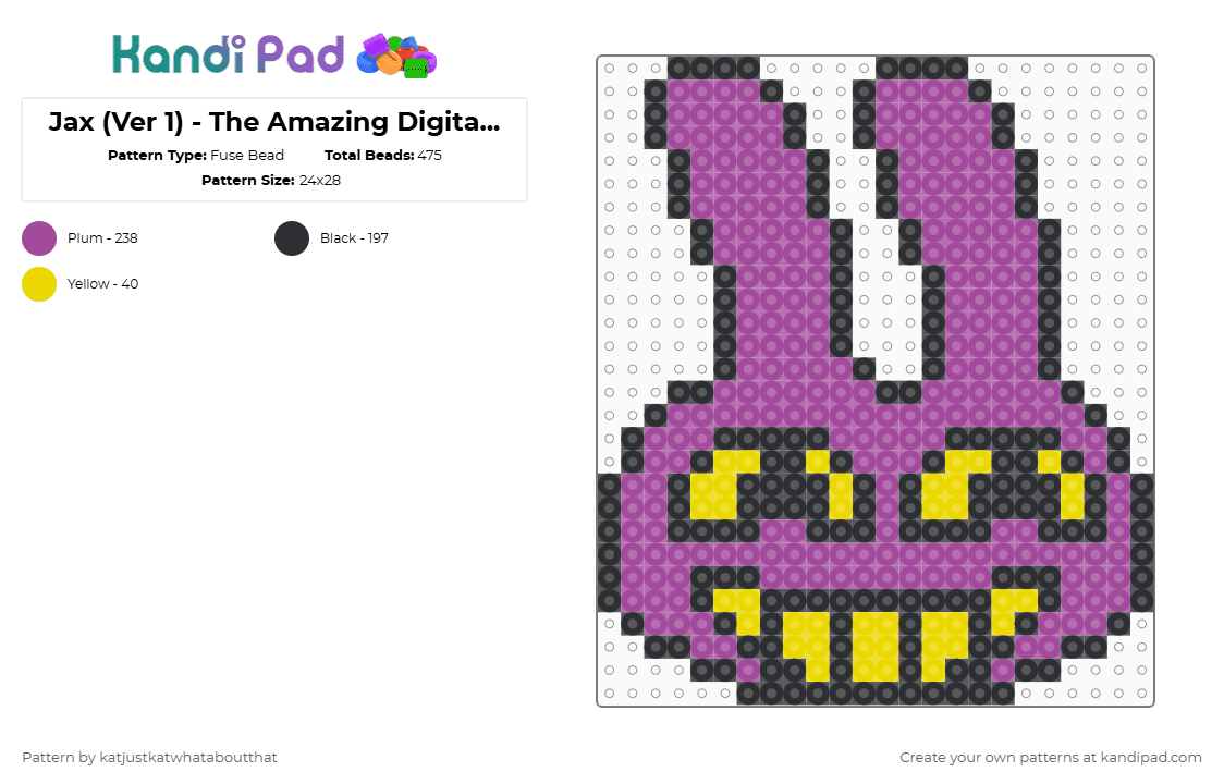 Jax (Ver 1) - The Amazing Digital Circus - Fuse Bead Pattern by katjustkatwhataboutthat on Kandi Pad - pink