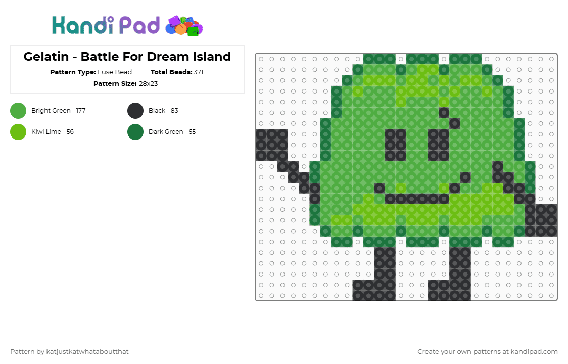 Gelatin - Battle For Dream Island - Fuse Bead Pattern by katjustkatwhataboutthat on Kandi Pad - green,bfdi,battle for dream island,osc,object show