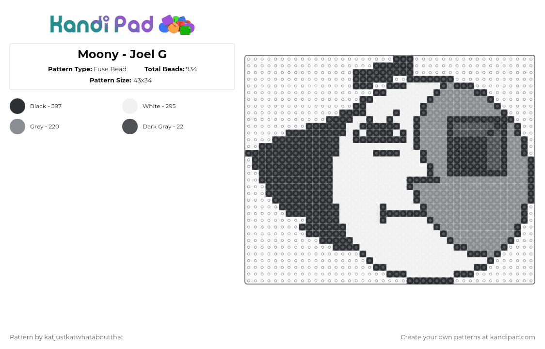 Moony - Joel G - Fuse Bead Pattern by katjustkatwhataboutthat on Kandi Pad - gray,white