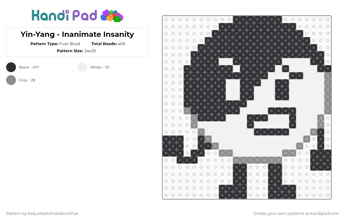 Yin-Yang - Inanimate Insanity - Fuse Bead Pattern by katjustkatwhataboutthat on Kandi Pad - white,inanimate insanity,ii,object show,osc