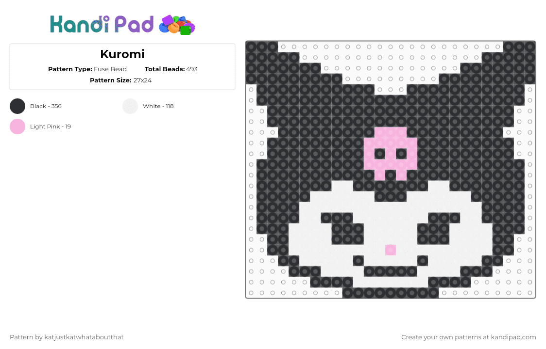 Kuromi - Fuse Bead Pattern by katjustkatwhataboutthat on Kandi Pad - black,white,sanrio