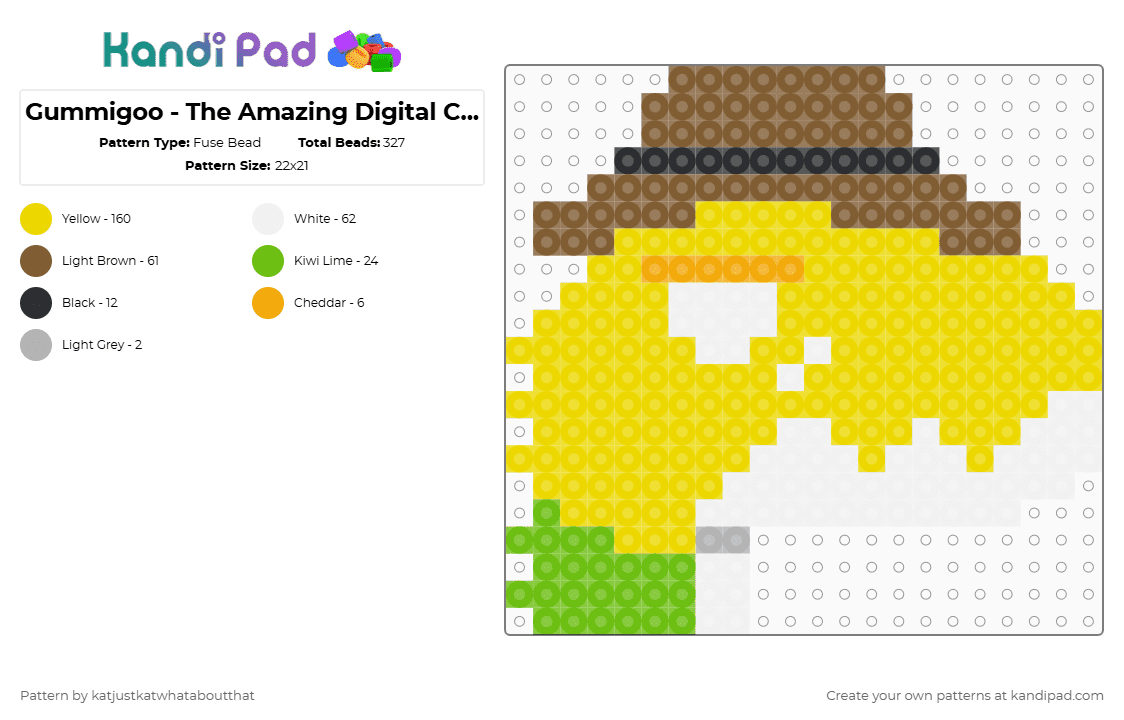 Gummigoo - The Amazing Digital Circus - Fuse Bead Pattern by katjustkatwhataboutthat on Kandi Pad - yellow,tan