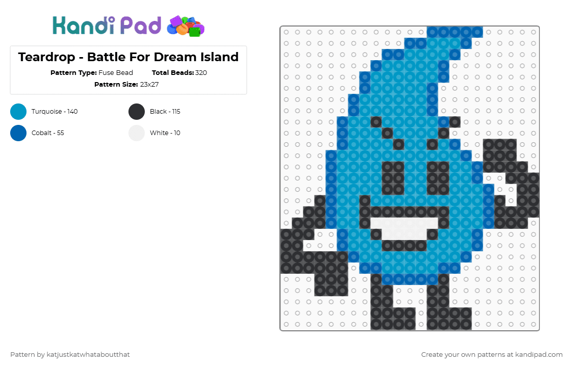 Teardrop - Battle For Dream Island - Fuse Bead Pattern by katjustkatwhataboutthat on Kandi Pad - blue,light blue