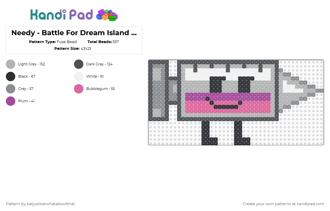 Needy - Battle For Dream Island Elsewhere - Fuse Bead Pattern by katjustkatwhataboutthat on Kandi Pad - gray,beige,osc,object show,battle for dream island,bfdi