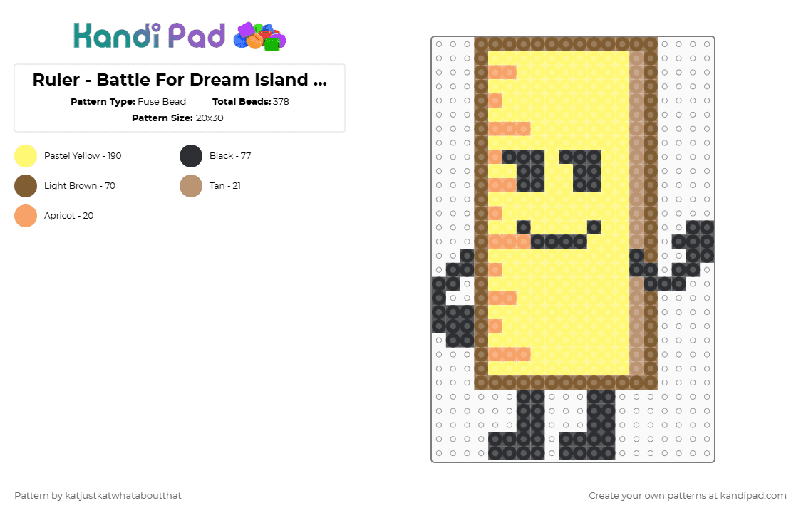 Ruler - Battle For Dream Island Elsewhere - Fuse Bead Pattern by katjustkatwhataboutthat on Kandi Pad - yellow