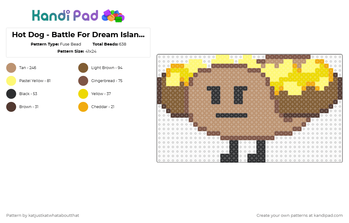 Hot Dog - Battle For Dream Island Elsewhere - Fuse Bead Pattern by katjustkatwhataboutthat on Kandi Pad - tan,yellow,beige