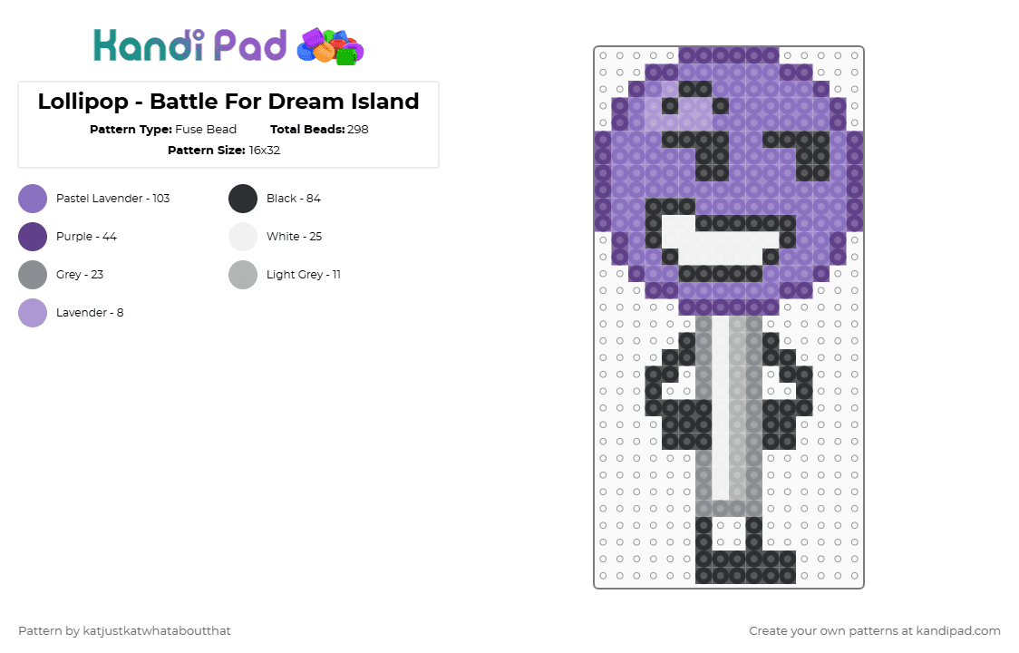 Lollipop - Battle For Dream Island - Fuse Bead Pattern by katjustkatwhataboutthat on Kandi Pad - purple,blue,osc,object show,battle for dream island,bfdi