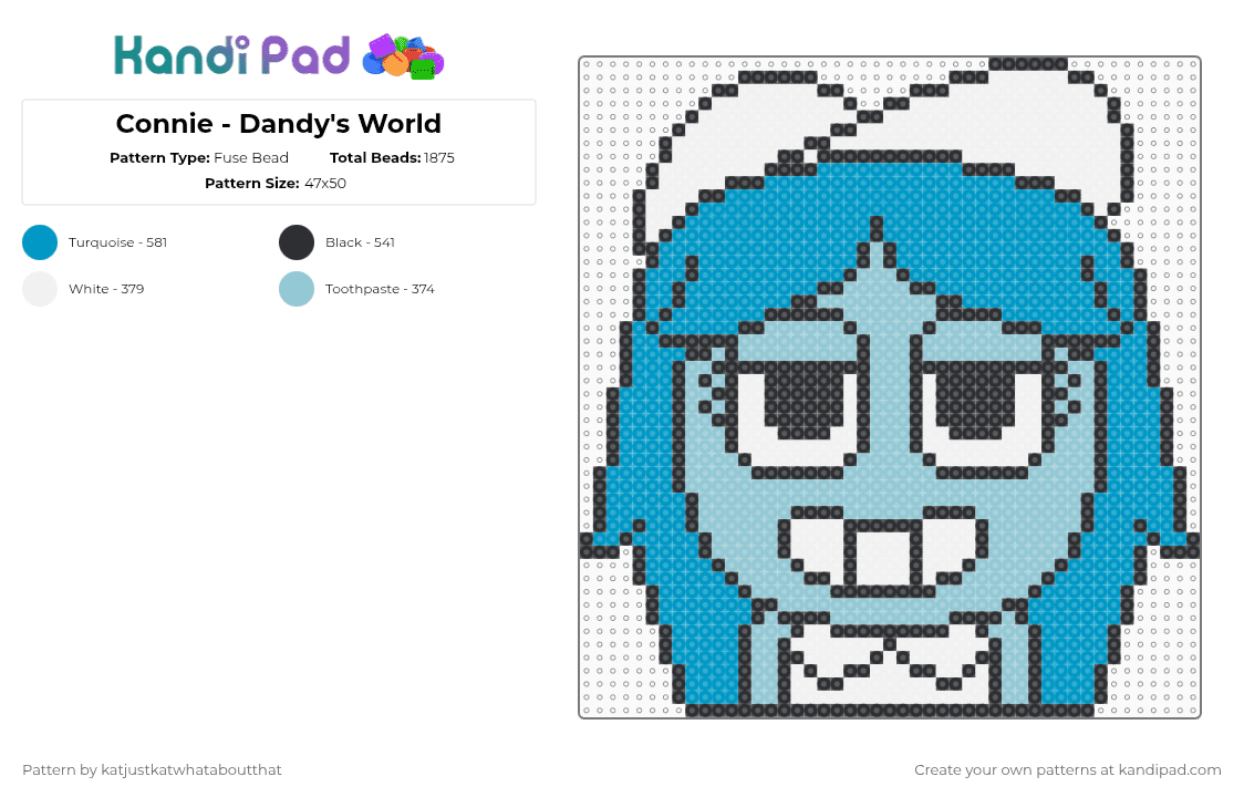 Connie - Dandy\'s World - Fuse Bead Pattern by katjustkatwhataboutthat on Kandi Pad - white,light blue,dandys world