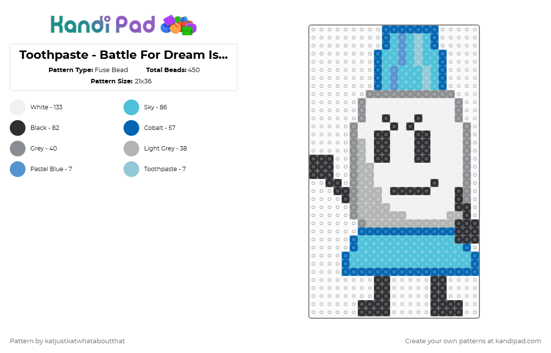 Toothpaste - Battle For Dream Island Elsewhere - Fuse Bead Pattern by katjustkatwhataboutthat on Kandi Pad - blue,light blue