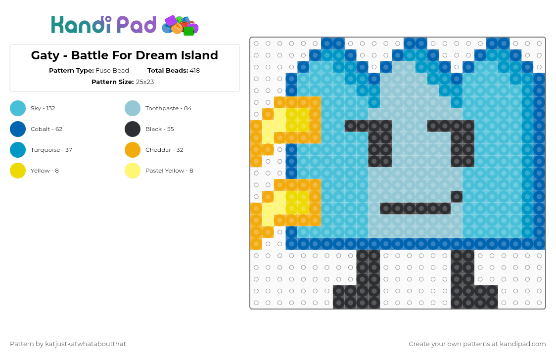 Gaty - Battle For Dream Island - Fuse Bead Pattern by katjustkatwhataboutthat on Kandi Pad - light blue