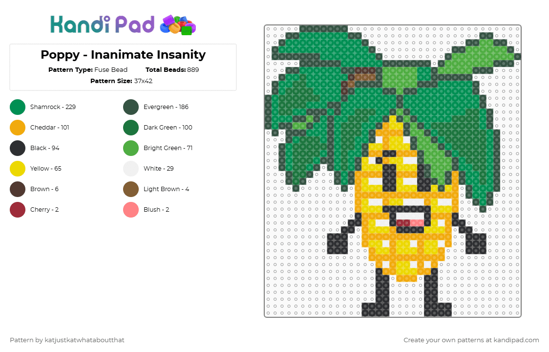 Poppy - Inanimate Insanity - Fuse Bead Pattern by katjustkatwhataboutthat on Kandi Pad - gray,green,orange,osc,object show,inanimate insanity,ii