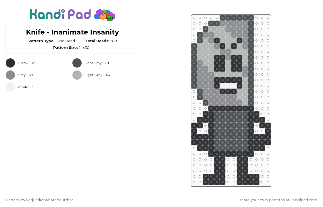 Knife - Inanimate Insanity - Fuse Bead Pattern by katjustkatwhataboutthat on Kandi Pad - gray,inanimate insanity,ii,object show,osc