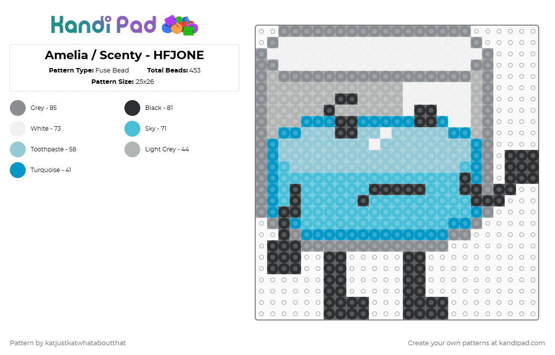 Amelia / Scenty - HFJONE - Fuse Bead Pattern by katjustkatwhataboutthat on Kandi Pad - light blue,osc,object show