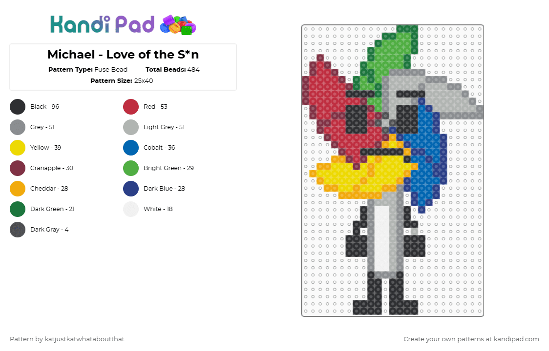 Michael - Love of the S*n - Fuse Bead Pattern by katjustkatwhataboutthat on Kandi Pad - beige,red,colorful,object show,osc