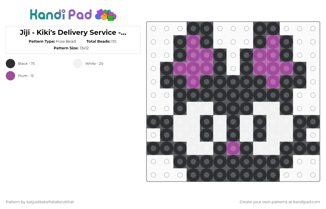 Jiji - Kiki\'s Delivery Service - Studio Ghibli - Fuse Bead Pattern by katjustkatwhataboutthat on Kandi Pad - 