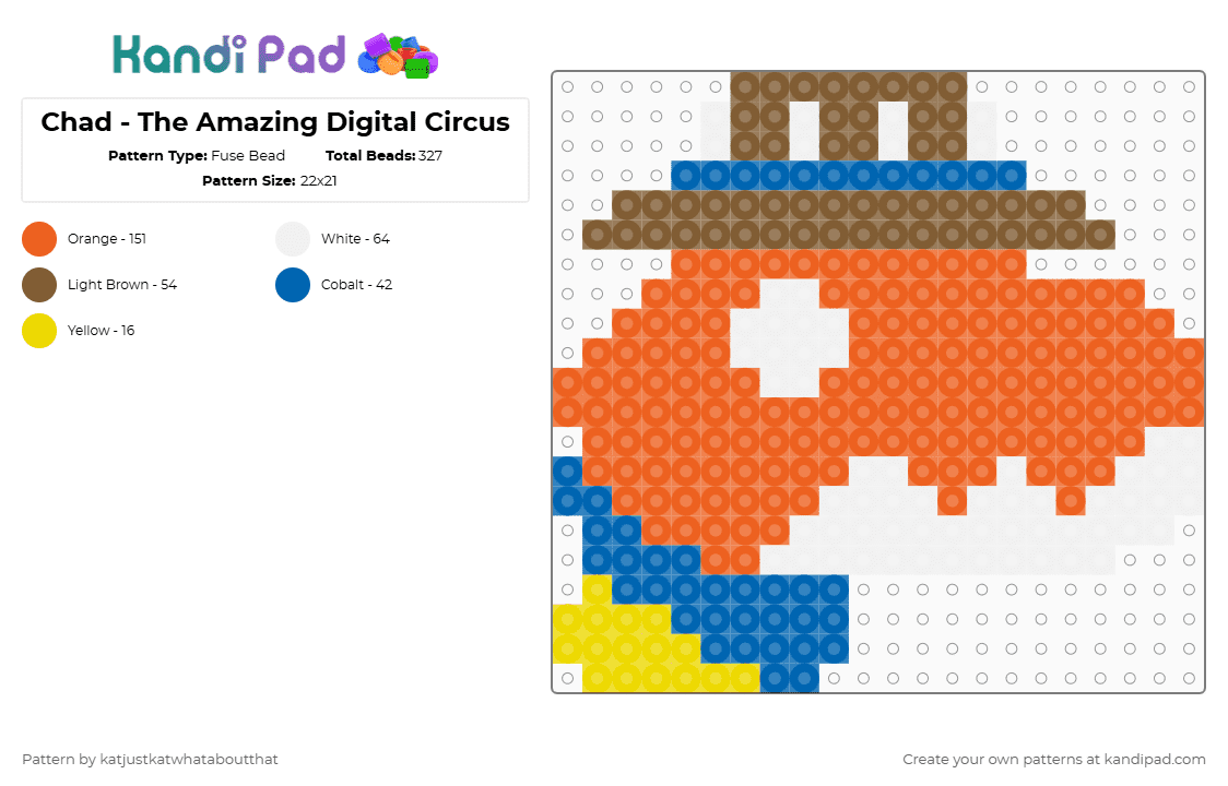 Chad - The Amazing Digital Circus - Fuse Bead Pattern by katjustkatwhataboutthat on Kandi Pad - orange
