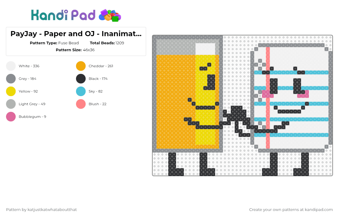 PayJay - Paper and OJ - Inanimate Insanity - Fuse Bead Pattern by katjustkatwhataboutthat on Kandi Pad - gray,yellow,orange,inanimate insanity,osc,object show,ii