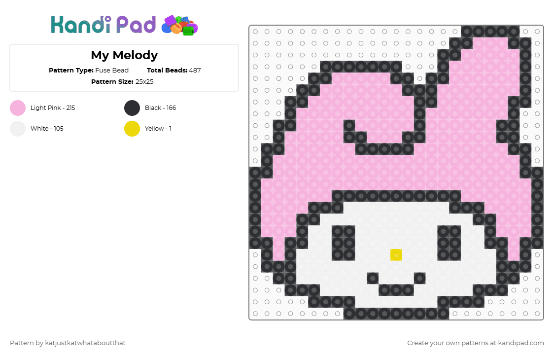 My Melody - Fuse Bead Pattern by katjustkatwhataboutthat on Kandi Pad - pink,sanrio