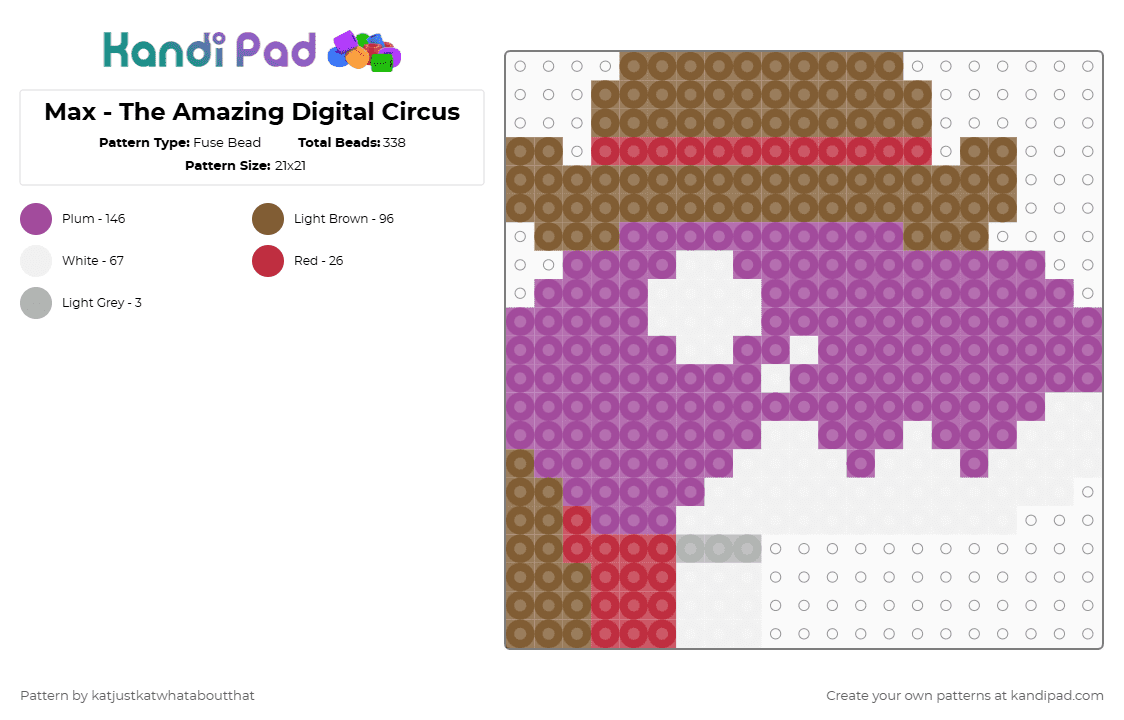 Max - The Amazing Digital Circus - Fuse Bead Pattern by katjustkatwhataboutthat on Kandi Pad - tan,pink