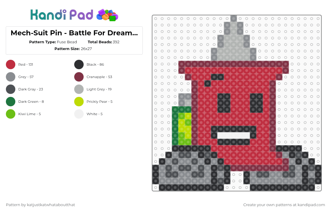 Mech-Suit Pin - Battle For Dream Island - Fuse Bead Pattern by katjustkatwhataboutthat on Kandi Pad - gray,red,bfdi,osc,object show,battle for dream island