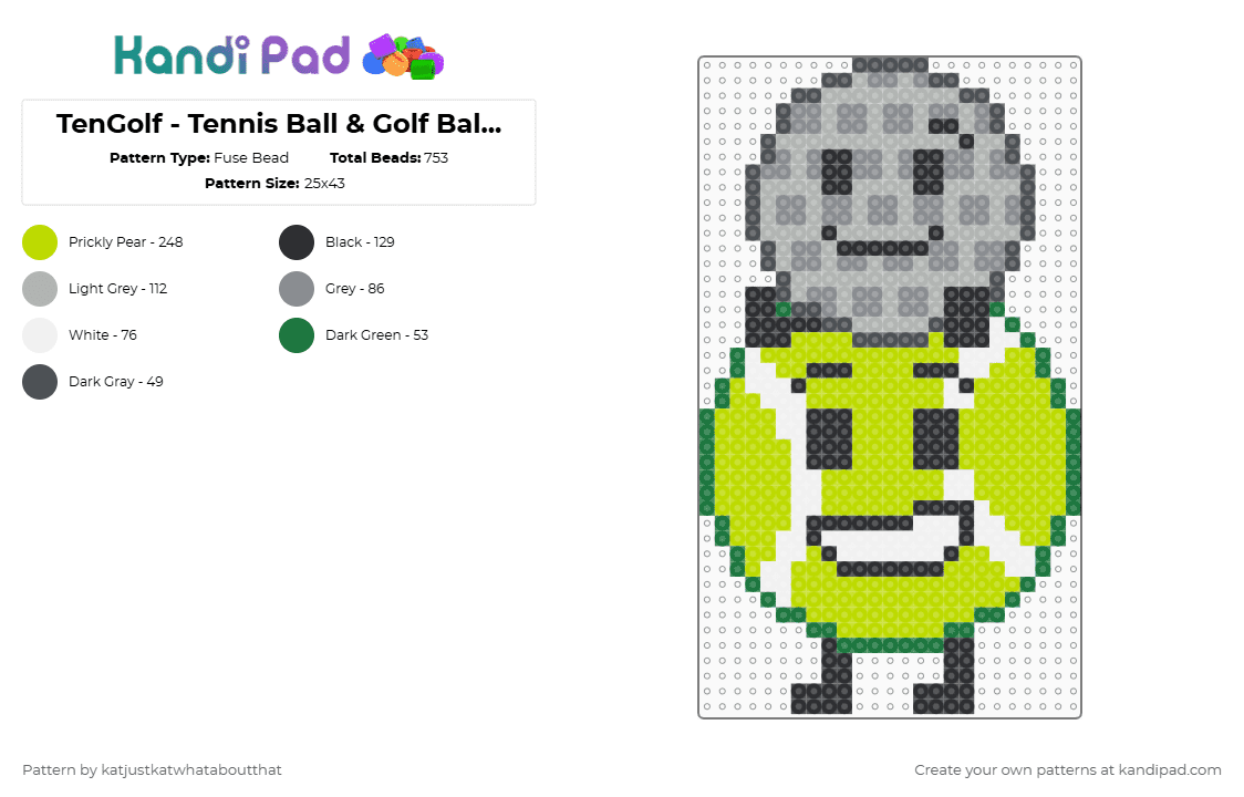 TenGolf - Tennis Ball & Golf Ball - Battle For Dream Island - Fuse Bead Pattern by katjustkatwhataboutthat on Kandi Pad - green,battle for dream island,osc,object shows,bfdi