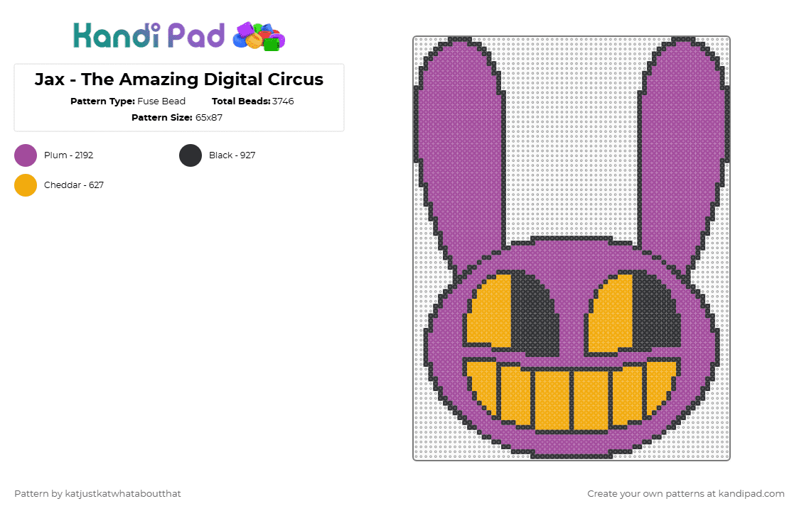 Jax (Ver 2) - The Amazing Digital Circus - Fuse Bead Pattern by katjustkatwhataboutthat on Kandi Pad - pink,tadc,digital circus,the amazing digital circus