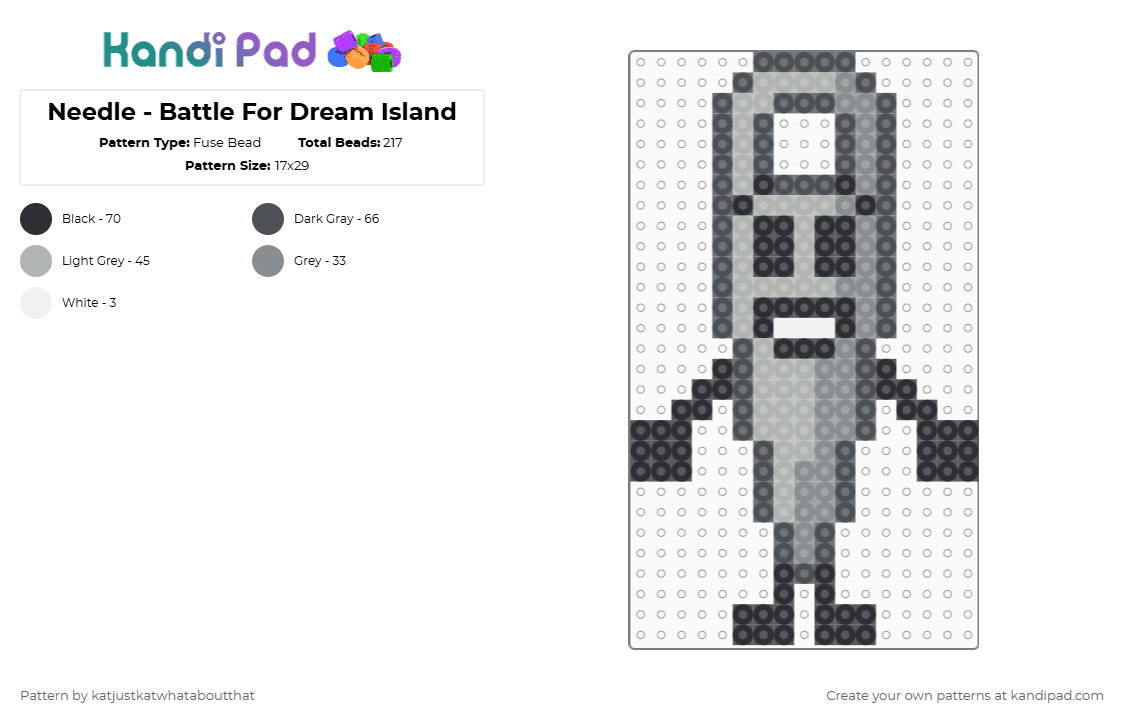 Needle - Battle For Dream Island - Fuse Bead Pattern by katjustkatwhataboutthat on Kandi Pad - gray,beige