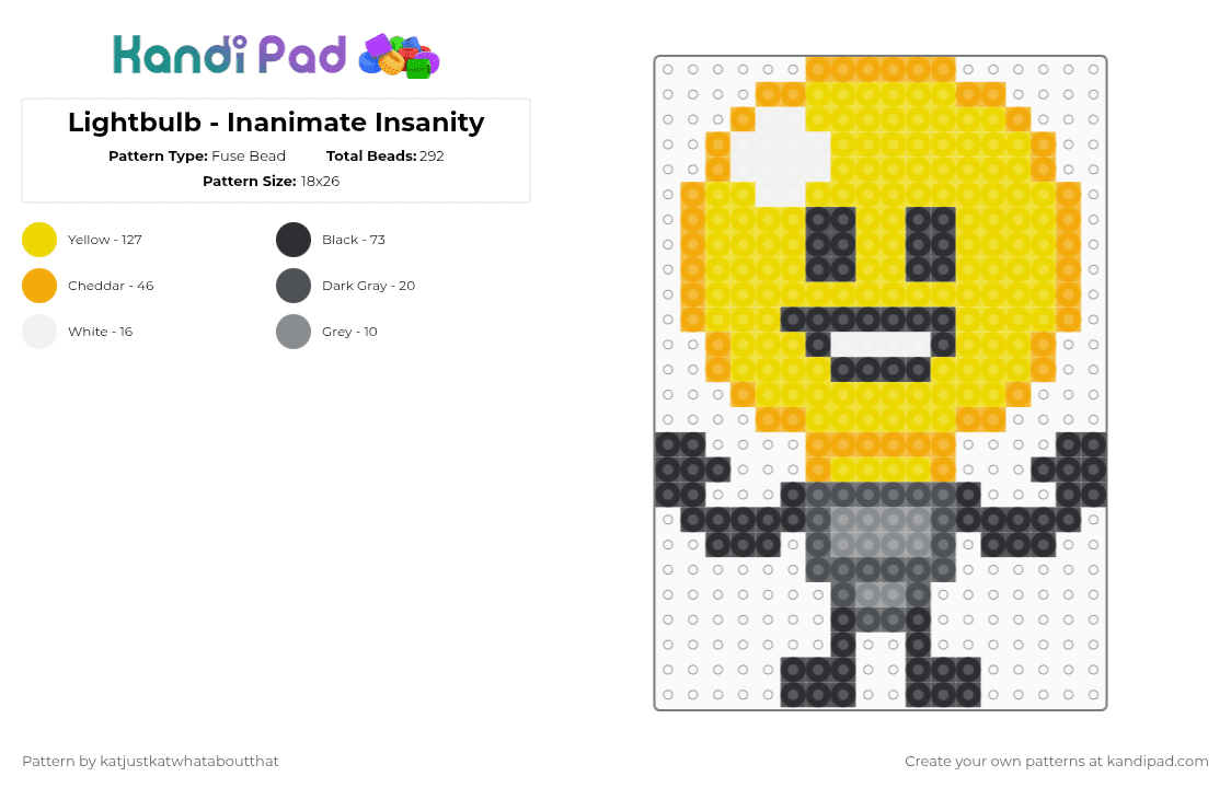 Lightbulb - Inanimate Insanity - Fuse Bead Pattern by katjustkatwhataboutthat on Kandi Pad - yellow