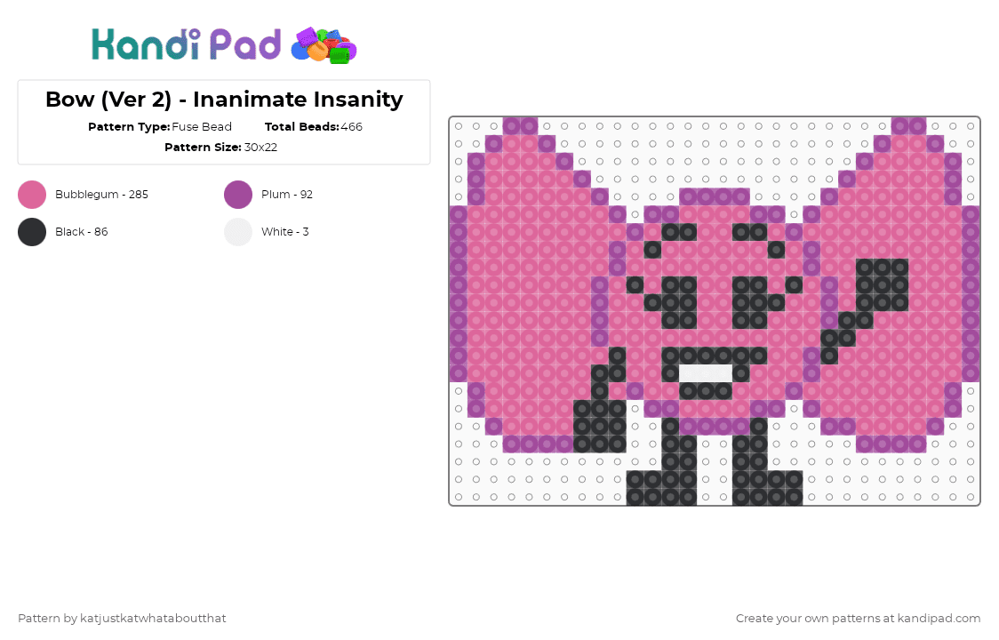 Bow (Ver 2) - Inanimate Insanity - Fuse Bead Pattern by katjustkatwhataboutthat on Kandi Pad - pink