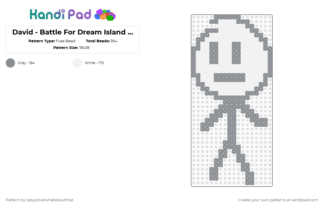 David - Battle For Dream Island Elsewhere - Fuse Bead Pattern by katjustkatwhataboutthat on Kandi Pad - gray,white