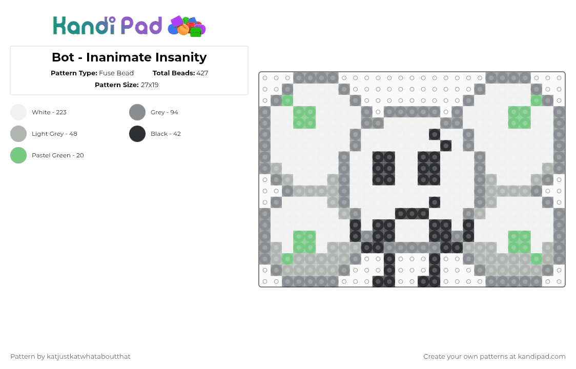 Bot - Inanimate Insanity - Fuse Bead Pattern by katjustkatwhataboutthat on Kandi Pad - white,gray,inanimate insanity,osc,object show,ii