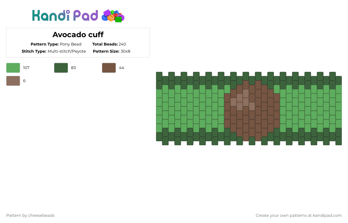 Avocado cuff - Pony Bead Pattern by cheesebeads on Kandi Pad - gray,green